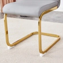 Table And Chair Set.Subtle Luxury Clear Tempered Glass Dining Set - 71"X35.4" With 8 Light Gray PU Chairs.C-Tube Gold Metal Chair Legs.Bring A Comfortable Home Experience To The Kitchen Bedroom.