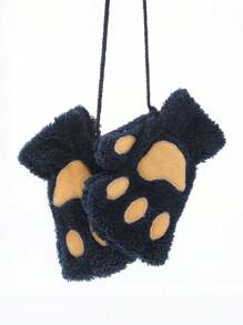 1 Pair Of Cute Cat Claw Fingerless Gloves, Thick, Warm, And Cold Resistant Plush Gloves, Suitable For Daily Use By Winter Girls, With A Rope