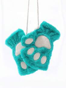 1 Pair Of Cute Cat Claw Fingerless Gloves, Thick, Warm, And Cold Resistant Plush Gloves, Suitable For Daily Use By Winter Girls, With A Rope