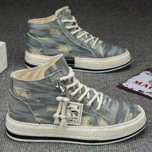Comfy Vintage Retro High Top Canvas Sneakers - Men's Canvas Shoes With Non Slip Soles, Lace Up Closure, Breathable Design For Outdoor Activities And Casual Wear - 黑色 - 查看 3