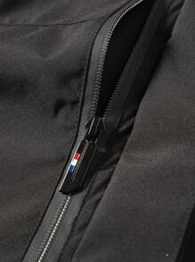 男士保暖内衬冬季外套，带拉链前袋，长袖连帽加厚羽绒服，适合寒冷季节的城市街道和户外活动，秋季穿着。 - 黑色 - 查看 5