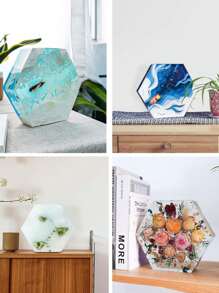 1 pièce Grand moule en silicone en résine, forme hexagonale de 7" x 2", moule époxy profond pour la préservation des fleurs, l'art de la résine, le moulage de résine, la résine époxy, les mariages DIY, les cadeaux de Noël, les serre-livres, la décoration d'intérieur - Blanc - Voir 6