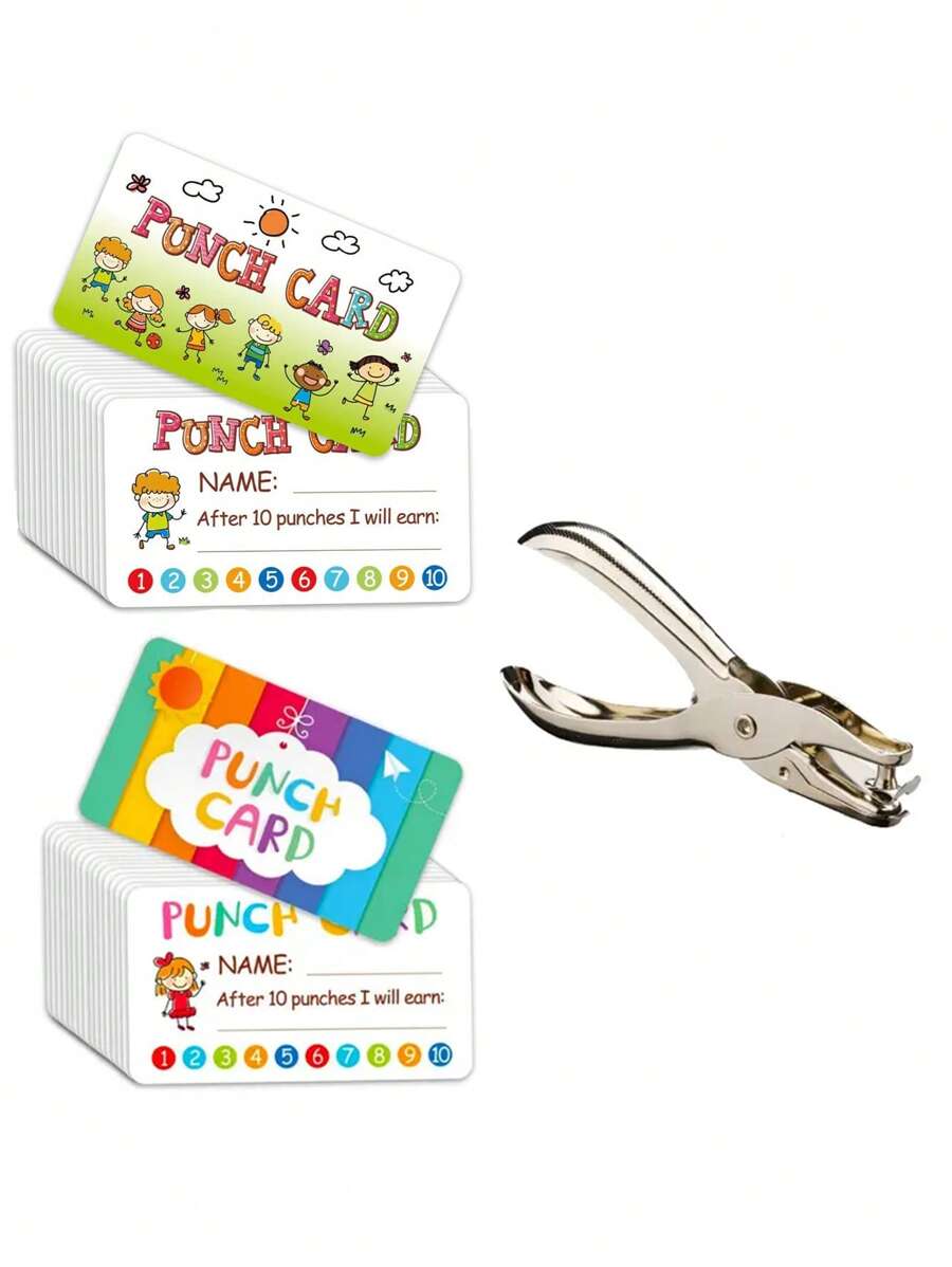 Set de 50 tarjetas de motivación con perforador, tarjetas de recompensa por disciplina y comportamiento, adecuadas para el aula, estudiantes, hogar, con diversos diseños de tarjetas de ánimo lindas