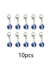5个蓝色邪眼钥匙扣护身符幸运合金钥匙圈包包挂件汽车钥匙链装饰，是送给朋友、同学、情侣和家人的理想礼物 - 藍色 - 查看 10