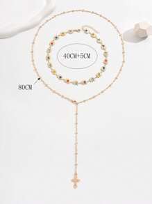 Bộ 2 chiếc/Bộ vòng cổ hình con voi thủ công, mặt dây chuyền thánh giá tối giản thời trang dành cho phụ nữ, đá giả nhiều màu, vòng cổ dài thích hợp để đeo hàng ngày và chụp ảnh, số lượng voi ngẫu nhiên và kết hợp màu sắc - Nhiều màu - Xem 5