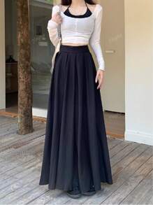 Women's Casual Pleated Maxi A-Line Skirt