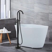 Robinet de baignoire autoportant noir, robinet de baignoire en acier inoxydable cuivre, robinet de salle de bain pivotant à 360°, montage au sol avec douchette pour baignoire, baignoire autoportante - Noir - Voir 2