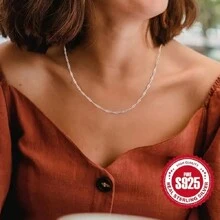 1pc 925 Sterling Silver Simple Chain Necklace, A Fashionable Jewelry Gift For Girls.