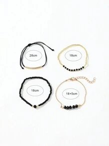 4pcs CCB Rice Bead & Imitation Crystal Stone Bangles Bracelets, Minimalist Fashion Personalized Beach Style Accessories For Women (Mixed Rice Beads, No Fixed Position)