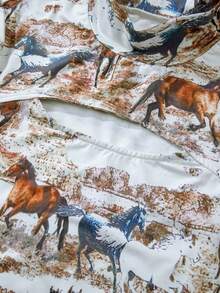 CILKOO 西部野马印花镂空立领上衣 - 棕色 - 查看 10