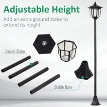 Outsunny Outsunny Outdoor Garden Solar Post Lamp Sensor Light  LED Lantern Bollard Pathway Torch Light 1.77m Tall