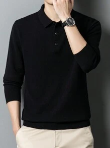 Men's Lightweight Knitted Pullover Sweater With Polo Collar, Autumn/Winter, Long Sleeve Top