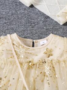 Young Girl High-End Beaded Embroidery Fashion Princess Dress With Crossed Bag And Ruffle Sleeves, Summer