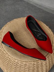 WHDXY Sepatu Kerja Wanita Model Slip-On Ujung Lancip Warna Polos, Nyaman untuk Kantor/Perjalanan, Sepanjang Musim - Merah - View 4