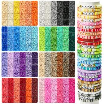 About 500/3000pcs Colorful Clay Beads Kit 24 Grids 6mm Flat Round Polymer Spacer Beads For Bracelet Making DIY Jewelry Pendant