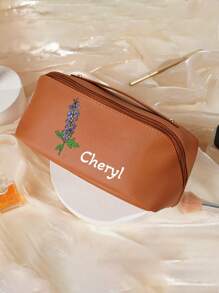 1 件个性化化妆包，定制生日花朵和文字，女士便携式防水 PU 化妆包，大容量多功能旅行袋，高品质防水收纳袋，适合伴娘、派对、生日、节日、纪念礼物 - 多色 - 查看 6