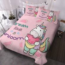 3 Pieces Unicorn Watermelon Duvet Cover Set For Comforter Bedding Queen Size Pink - default - View 1