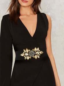 1pc White Rose With Rhinestones Decorative Elastic Waist Belt, Elegant Fashion Accessory For Dresses And Down Jackets Summer, School Fall, Autumn, Halloween