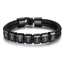 Personalized Fathers Bracelet Family Custom Names Engraved Men Braided Leather Bracelets For Men Dad Gifts For Him Husband,Silver,Black,Stylish,Colorful,Vintage,Simple,Unisex,Casual,Cuties,Custom,Personalized,Unique,Ideal Gifts For Him,Ideal Gifts For Her,Her,Boyfriend,Girlfriend,Dad,Mom,Family,Friends,For Anniversaries,For Birthdays,For Graduation,For Prom,For Party,Jewelry,Jewelry,School Supplies,Back To School,For Office,For School,For Classroom,For Teacher Gifts,For University,For Colleague,For Dorm Rooms,For Teacher,For Boys And Girls,For Teenagers,Junior High School Students,Middle School Students,High School Senior High School Students,College Students,University Students,Freshman,Sophomore,Underclassmen - Multicolor - View 25