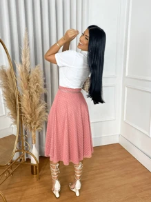 LINED TULLE MIDI SKIRT DOES NOT INCLUDE BELT ELEGANT AND BEHAVIORAL FASHION - 粉紅色的 - 查看 2