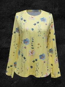 Jersey de punto de cuello redondo de manga larga con estampado, para primavera/otoño