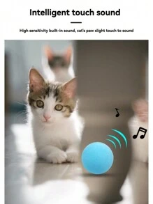 1 件/标准尺寸，柔软乳胶材质，触摸激活互动玩具，猫吱吱球 - 卡通宠物风格，球形设计，多功能猫玩具，适合节日和日常陪伴，四季皆宜