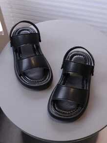 1 双婴儿一脚蹬平底凉鞋，简单缝线设计，多功能一脚蹬鞋塞，露趾沙滩鞋，适合幼儿男孩/女孩，夏季 - 黑色 - 查看 1