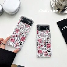 Y2K rosa Herz Liebes Muster Handyhülle mit Rundum-Schutz, klappbar, transparent, kompatibel mit Galaxy Z Flip 5, Galaxy Z Flip 4, Galaxy Z Flip 3, Galaxy Z Flip 6, stoßfeste Hartschale
