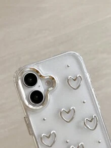 Junk Cute Little 3D Metal Heart-Shaped Dekoracyjne Etui na Telefon Kompatybilne Z IPhone 15 14 13 12 11 Pro Max Luksusowa Epoksydowa Brokatowa Obudowa Nowa Stylowa Japońska Koreańska Dziewczyna Przezroczysta Miękka Obudowa