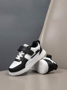 1 pereche de pantofi sport casual pentru copii, pantofi negri pentru skateboard, cu închidere cu cârlig și buclă, pantofi ușori, anti-alunecare, respirabili, potriviti pentru primăvară și toamnă