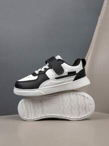 1 pereche de pantofi sport casual pentru copii, pantofi negri pentru skateboard, cu închidere cu cârlig și buclă, pantofi ușori, anti-alunecare, respirabili, potriviti pentru primăvară și toamnă