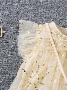 Young Girl High-End Beaded Embroidery Fashion Princess Dress With Crossed Bag And Ruffle Sleeves, Summer