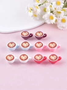 10pcs/Pack Mix Color Heart Coffee Cup Resin Charms Pendant For Women DIY Jewelry Making