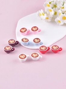 10pcs/Pack Mix Color Heart Coffee Cup Resin Charms Pendant For Women DIY Jewelry Making