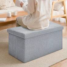 Folding Velvet Ottoman Storage Bench Footrest Stool Seat Toy Chest Storage Box With Lid Long Shoes Bench Footstool - Grey - View 6