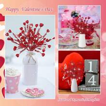 6支情人节装饰插花，心形人造树枝，适用于情人节装饰、婚礼家居装饰、派对装饰用品