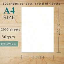 2000 Sheets Of A4 Paper, 80GSM White Paper, Printer Paper, Used For Office Printing, Menus, Images, Invitation Letters, Each Pack Of 500 Sheets, A Total Of Four Packs, Size: (8.27 In X 11.69 In) - default - View 2