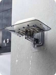 1入浴室用透明壁掛式排水皂盒，不需鑽孔的塑膠皂盤架 - 彩色 - 查看 12