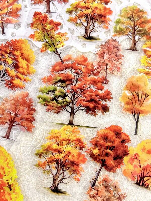 40pcs/Pack Vintage Colorful Tree DIY Scrapbooking, Decoration, Photo Album Stickers,School Supplies,Back To School