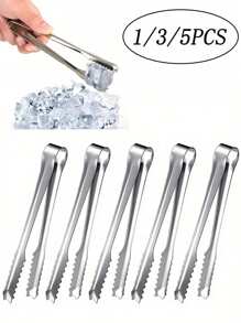 1/3/5pcs Stainless Steel Ice Tongs, Non-Slip Food Clamps, Durable, Rust-Proof, Essential For Kitchen - Suitable For Buffets, Weddings, BBQs - Multi-Functional Ice Cube, Candy And Ice Cream Grabbing Tool Set, Ideal For Outdoor, Camping, Father's Day Gift - Silver - View 1