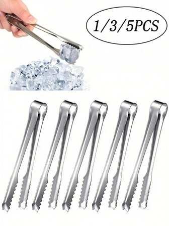 1/3/5 件不锈钢冰钳防滑食物夹耐用防锈厨房必备 - 非常适合自助餐、婚礼、烧烤等 - 多功能冰块、糖果和冰淇淋服务工具套装，适用于户外、露营、送给父亲的礼物