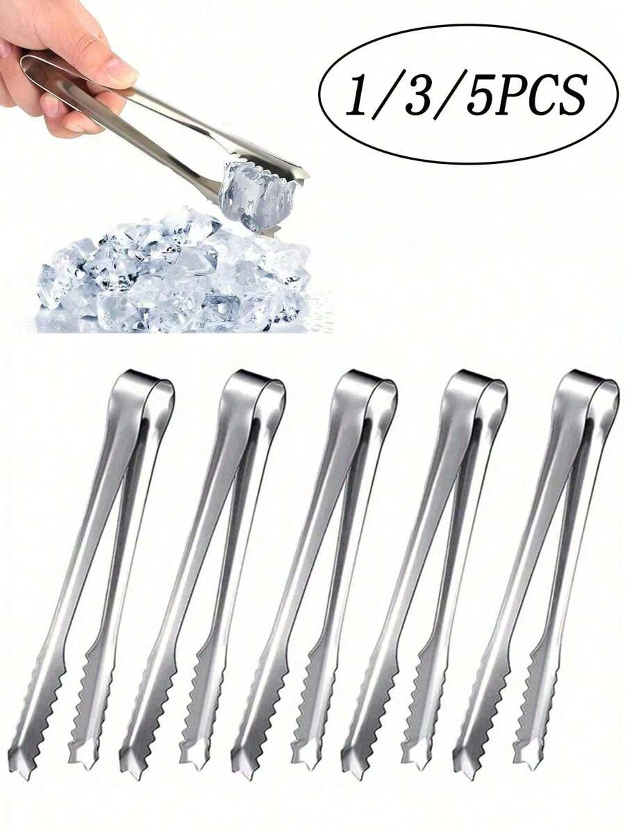 1/3/5pcs Stainless Steel Ice Tongs, Non-Slip Food Clamps, Durable, Rust-Proof, Essential For Kitchen - Suitable For Buffets, Weddings, BBQs - Multi-Functional Ice Cube, Candy And Ice Cream Grabbing Tool Set, Ideal For Outdoor, Camping, Father's Day Gift - Silver - View 1