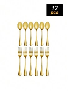 Juego de 6/12/24 piezas de tenedor y cuchara de acero inoxidable para la cena, tenedores y cucharas de postre de 6.7 pulgadas duraderas, aptas para uso doméstico, cocina y restaurante
