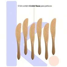 Conjunto 6 Mini Facas Bambu Espátulas Geleias Manteiga Patê Servir Mesa Posta Oikos Premium