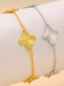 1 Set Stainless Steel Four-Leaf Clover Shaped Bracelet, Fashionable & Personalized, Suitable For Daily Wear, Couples, Formal Events, Parties, And Gifts - Multicolor - View 10