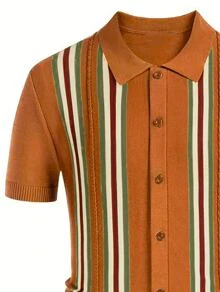 SANOPY Mens Polo Shirts Vintage Striped Button Down Knitted Golf Shirts