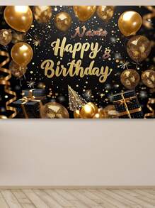 Telón de fondo personalizable con nombre y edad, de estilo europeo y estadounidense moderno, adecuado para fiestas de cumpleaños, bodas y ceremonias