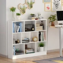 ECACAD Bookcase, Wood Bookshelf With 3 Tier Open Shelves, 8-Cube Storage Organizer Display Shelf For Living Room, Home Office, White