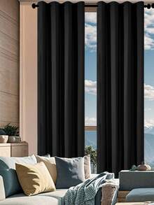 4pcs Black Out Curtains For Living Room Bedroom Balcony, Complete Set - Black - View 5