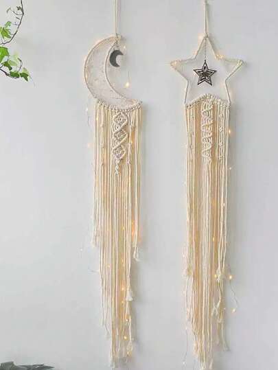 1pc/2pcs Exquisite Hand-Woven Lace Dreamcatchers With Stars And Moons - Unique Bohemian Home Wall Art Decoration For Living Room, Bedroom, Wedding, Holiday Gift - Adds A Touch Of Magic To Any Space